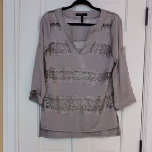 BCBGMaxAzria Silver Lace Detail Blouse